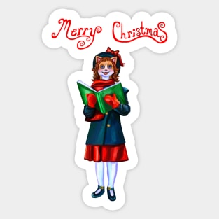 Merry Christmas Caroler Cat Sticker